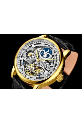 Leren Automatisch Horloge Zwart en Goudkleurig