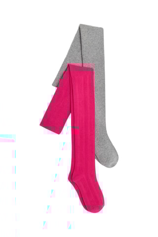 2 collants - Fuchsia et gris chiné - Okaïdi