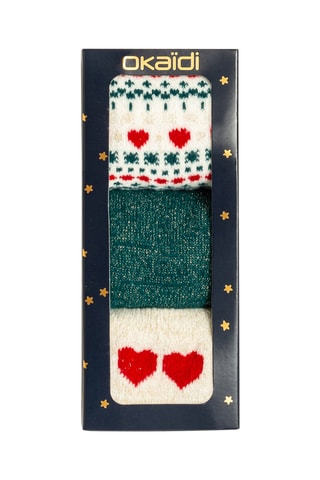 3 pares de meias - Vermelho, branco e bege - Okaïdi