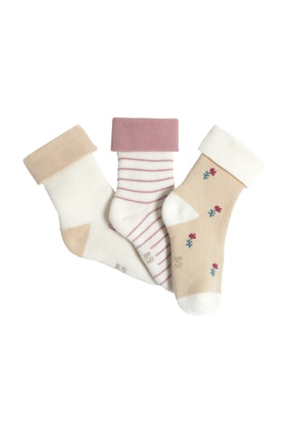 3 paires de chaussettes - Violet, blanc et beige - Obaïbi