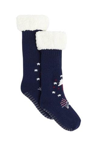 Chaussettes hautes antidérapantes - Bleu marine et blanc - Okaïdi
