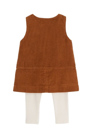 Robe-salopette en velours côtelé et legging - Marron et écru - Obaïbi