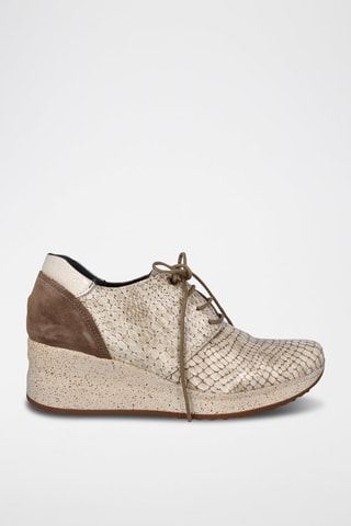 Leren Derby's met Sleehak - Beige