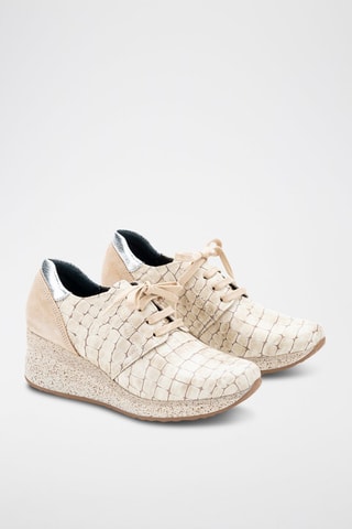 Leren Derby's met Sleehak - Beige