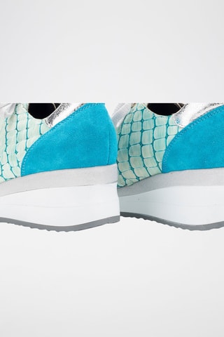 Leren Derby's met Sleehak - Turquoise