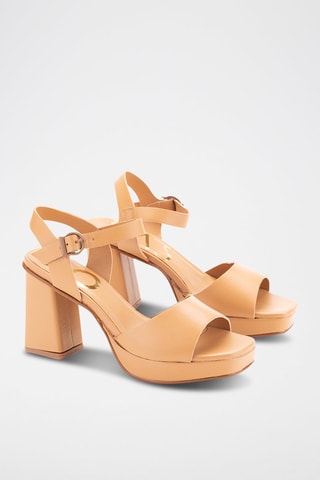 Leren Sandalen met Hak - Camel