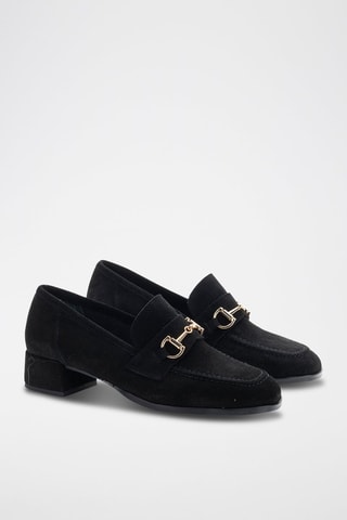 Nubuck Mocassins met Hak Serraje - Zwart