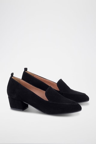 Nubuck Mocassins met Hak Serraje - Zwart