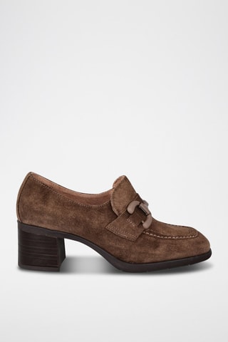Leren en Nubuck Mocassins met Hak - Taupe