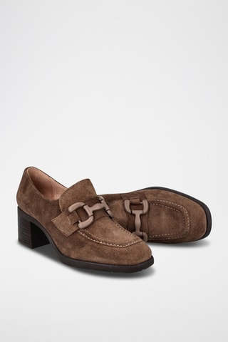 Leren en Nubuck Mocassins met Hak - Taupe
