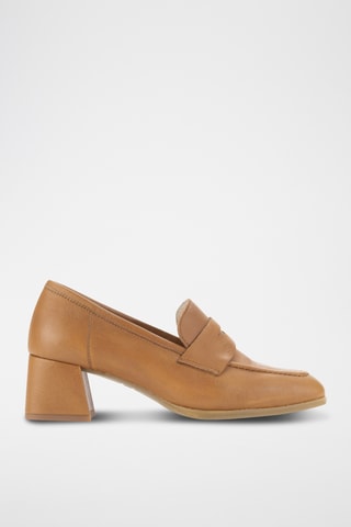 Leren Mocassins met Hak Florencia - Camel