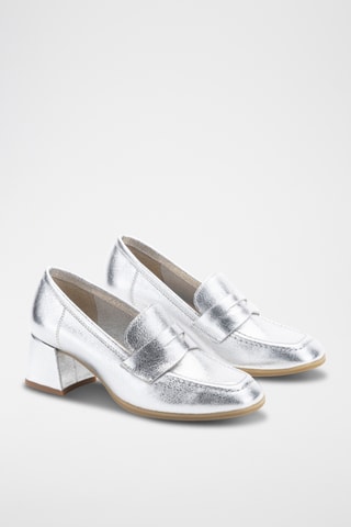 Leren Mocassins met Hak - Zilverkleurig