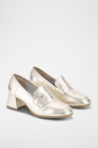 Leren Mocassins met Hak - Goudkleurig