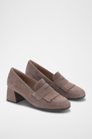 Nubuck Mocassins met Hak Cler - Taupe