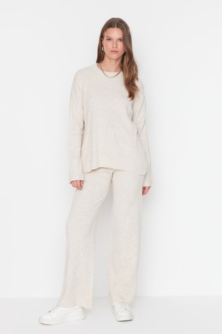 Camisola e calças wide legs Bege