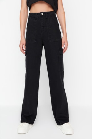 Calças de ganga wide legs com cintura subida Preto