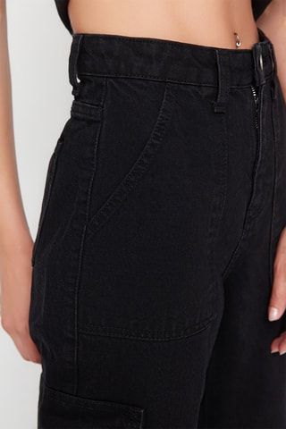 Calças de ganga wide legs com cintura subida Preto
