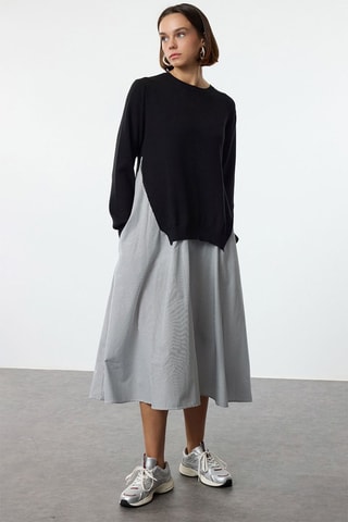 Vestido comprido efeito ilusório - Preto