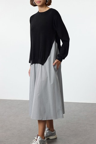 Vestido comprido efeito ilusório - Preto