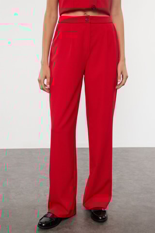 Colete de fato e calças wide legs - Vermelho