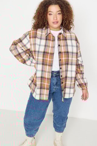 Sobrecamisa oversize - Bege e branco