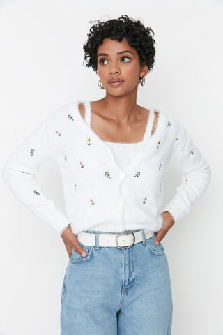 Casaco de malha e crop top - Cru