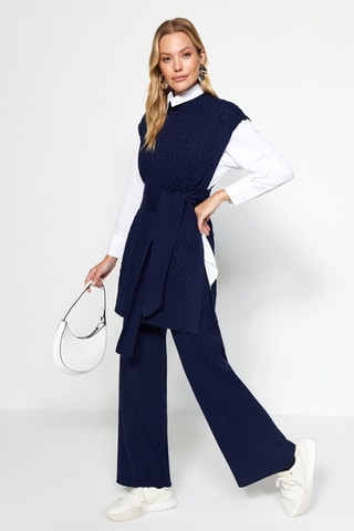 Túnica e calças wide legs com cintura subida Azul-marinho
