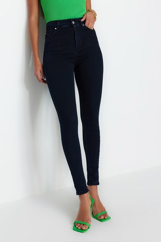 Calças de ganga skinny cintura subida - Azul-escuro