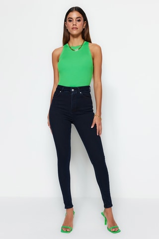 Calças de ganga skinny cintura subida - Azul-escuro