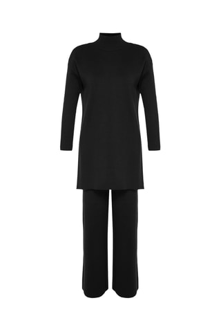 Túnica regular e calças wide legs - Preto