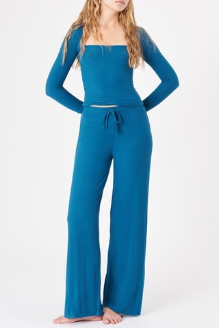 Pantalon wide legs taille haute Newbasiciz - Bleu canard