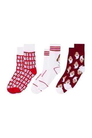 3 pares de meias Grinchoniz - Vermelho e branco - Undiz