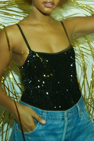 Body em veludo Squareglitiz Preto