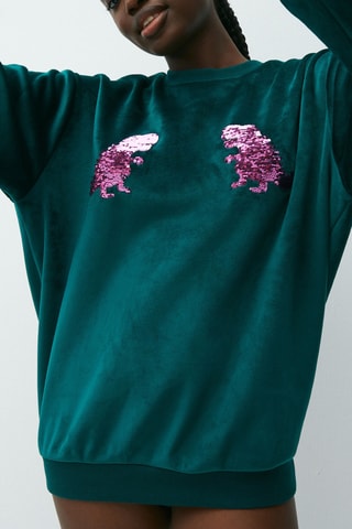 Sweat em veludo Dinosequiz Verde-esmeralda