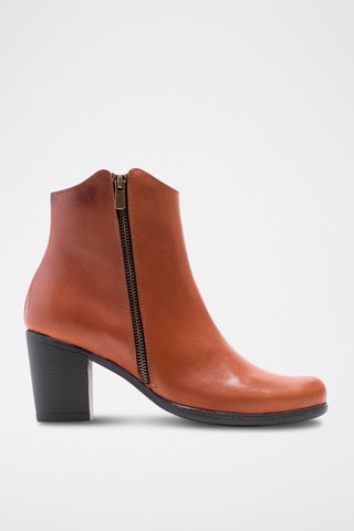 Bottines en croûte de cuir - Camel