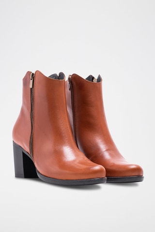 Bottines en croûte de cuir - Camel