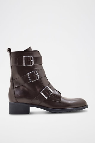 Bottines en croûte de cuir - Marron