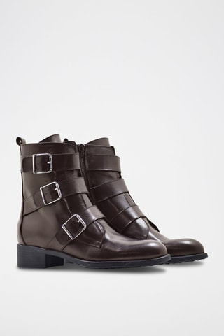 Bottines en croûte de cuir - Marron