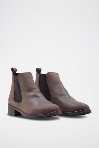 Bottines Chelsea en croûte de cuir - Marron