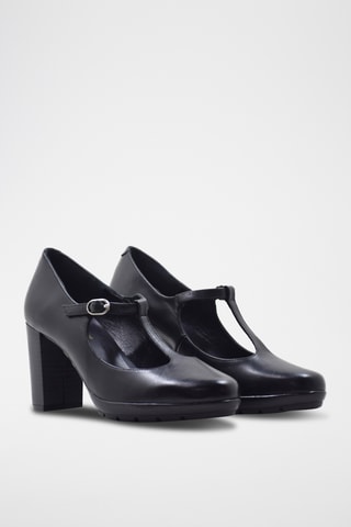 Salomés à talons en cuir - Noir