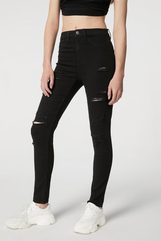 Hoge Taille Jeans Slim Fit Zwart
