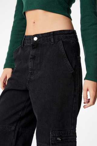 Calças de ganga wide legs de cintura subida Preto