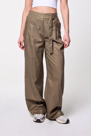 Broek Wide Legs Hoge Taille - Donkerkaki