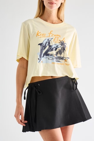 Cropped T-shirt - Zachtgeel