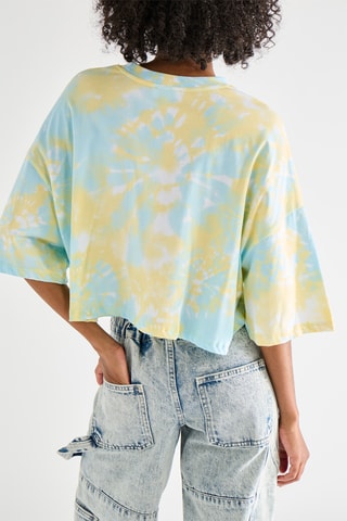 Cropped T-shirt Tie and Dye Minions - Blauw