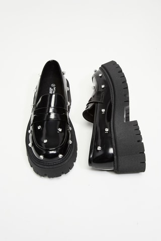Gelakte Platform Mocassins - Zwart
