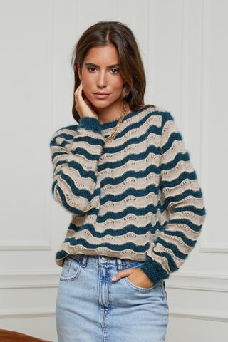 Pull - Bleu canard et beige