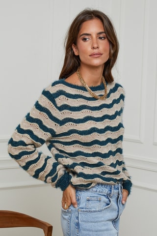Pull - Bleu canard et beige