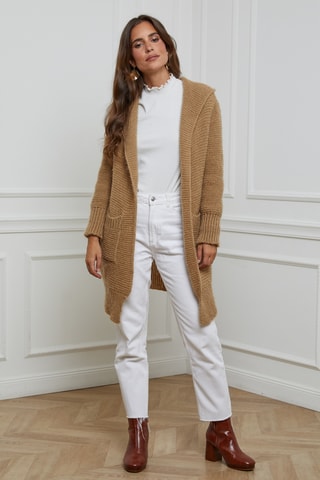 Gilet long à capuche - Camel