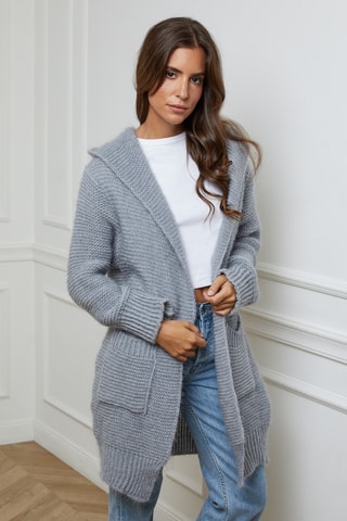Gilet long à capuche - Gris